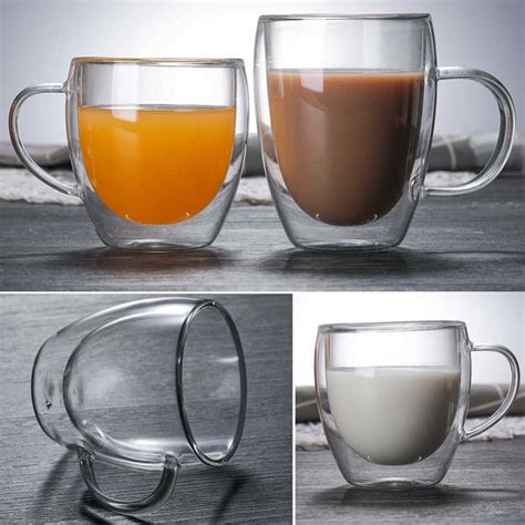 1 pc cups double walled coffee glasses clear glass thermo insulated stackable mugs 8 12 15 oz