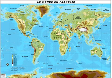 World Physical Wall Map In French The Map Shop