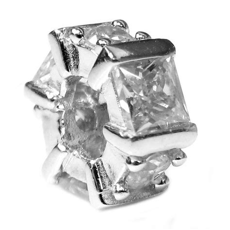 Sterling Silver Hexagon Cz Crystal Birthstone Bead For European Charm