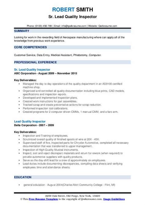 Quality assurance resume example ✓ complete guide ✓ create a perfect resume in 5 minutes using our resume examples & templates. Lead Quality Inspector Resume Samples | QwikResume