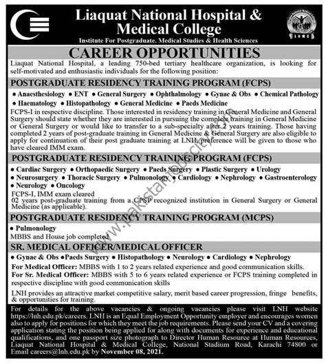 Liaquat National Hospital Medical College Jobs November 2021