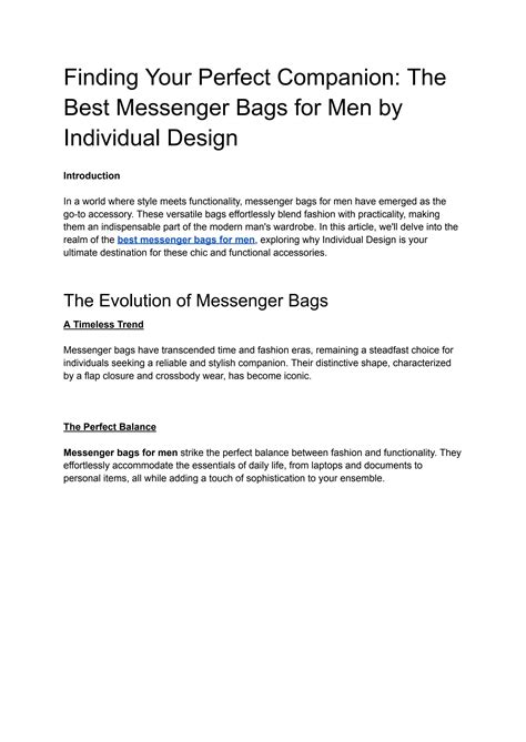 Finding Your Perfect Companion: The Best Messenger Bags for Men by