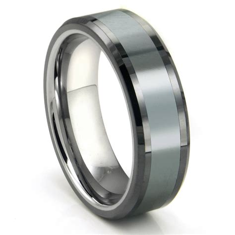 Tungsten Carbide Grey Meteorite Inlay Wedding Band Ring With Grey Tungsten Wedding Bands 
