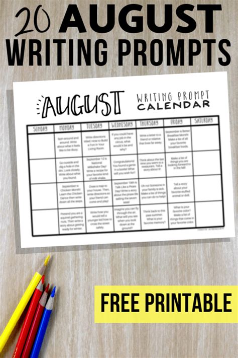 August Writing Prompts Free August Writing Prompt Calendar The
