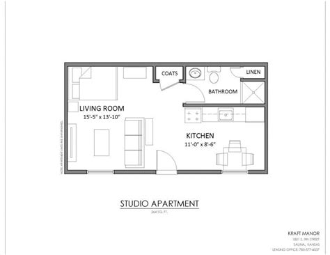 The Studio Apartment Floor Plan Is Shown