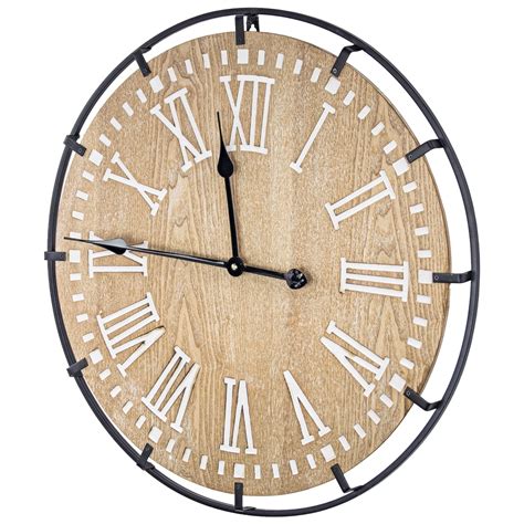 Rustic Whitewashed Wood And Metal Oversized Wall Clock 24 Walmart