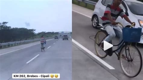 Santuy Pria Naik Sepeda Di Tengah Jalan Tol Cipali Videonya Viral