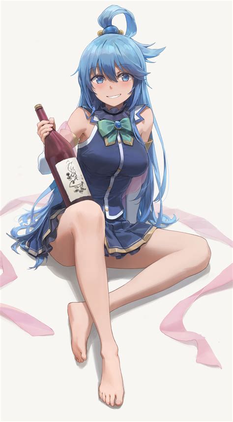 Safebooru Girl Absurdres Aqua Konosuba Bare Legs Bare Shoulders Barefoot Blue Eyes Blue