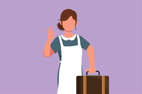 Graphic Flat Design Drawing Cute Maid In Hotel Holding Suitcase With