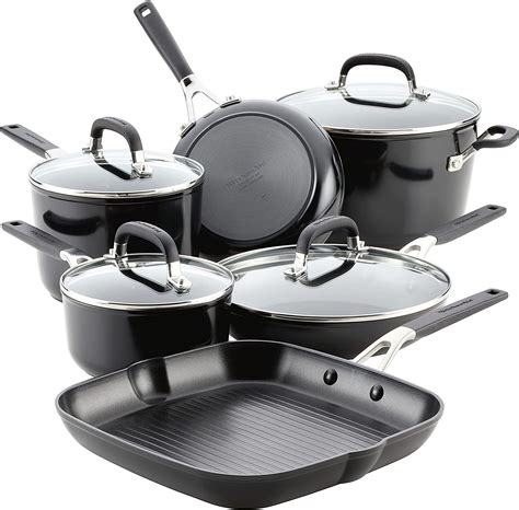 kitchenaid hard anodized nonstick cookware pots and pans set 10 piece onyx black amazon ca home