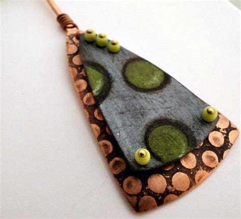 Colored Pencil Copper Pendant With Peridot By Deboramauserdesigns