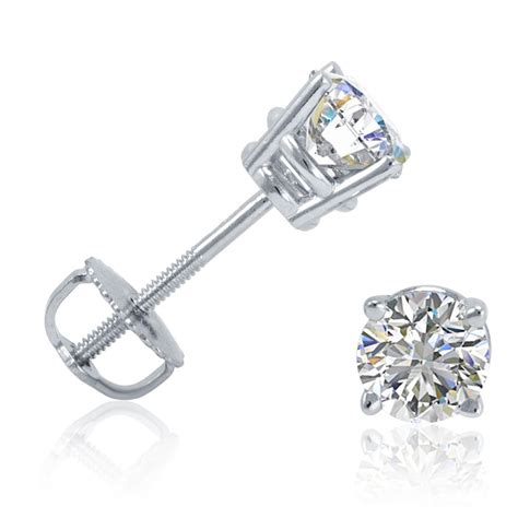 12ct Tw Round Diamond Stud Earrings Set In 14k White Gold With Screw