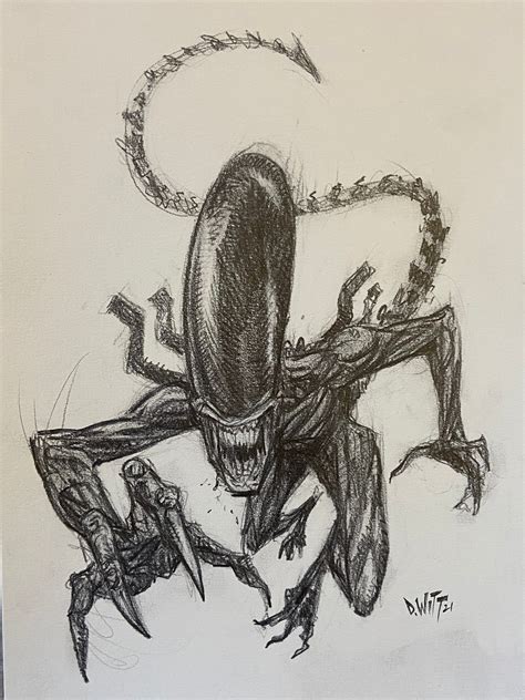 The Alien Original Pencil Drawing Etsy