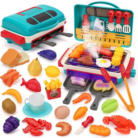 Holy Fun 42pcs Kids Bbq Grill Toy Barbecue Kitchen Cooking Playset
