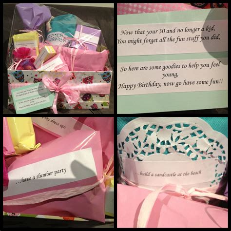 Be inspired by great birthday ideas including unique customised gifts, jewellery gifts, wine, flowers, or make it special with delightful gourmet hampers or an exciting experience. A friends 30th birthday present. Very girly gift pack to help her feel young again. Got … | 30th ...
