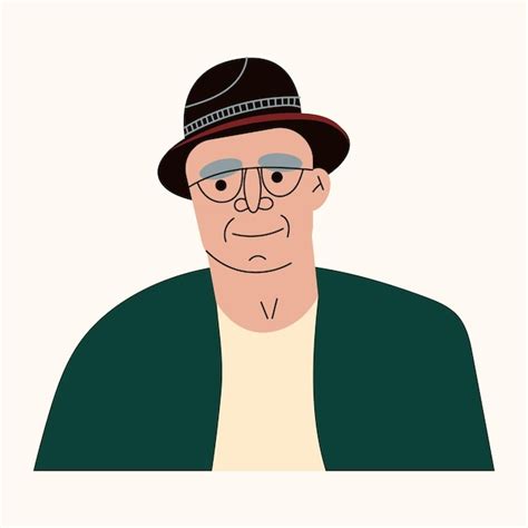 Premium Vector Portrait Of Old Man Wearing Glasses And Hat Gentleman