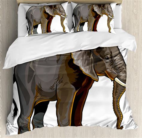 Animal Duvet Cover Set African Elephant Side View Exotic Spiritual