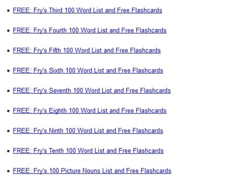 Fry 1000 Instant Words For Teaching Reading Free Flash Cards And Word