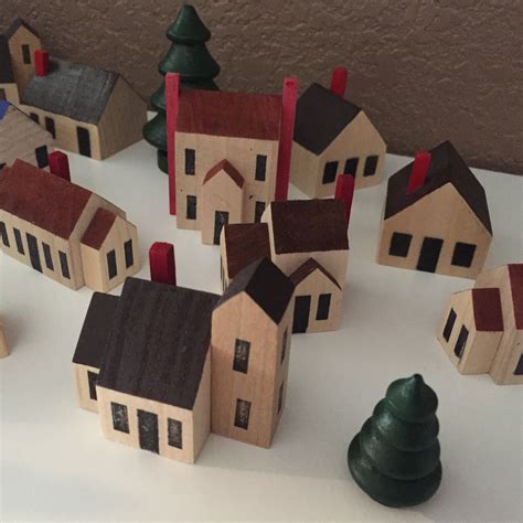 Miniature Wood Block Houses Made From Poplar And Birch Painted With