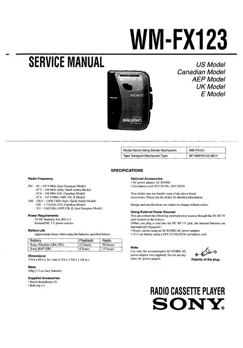 SONY WMFX163 - Service Manual Immediate Download