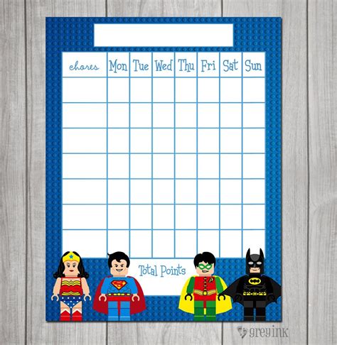 Lego Superhero Themed Chore Chart Reward Chart Digital
