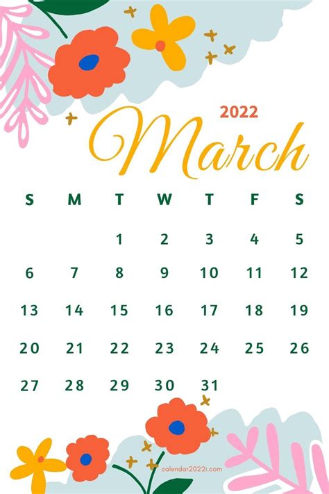 Floral March 2022 Calendar With Beautiful Flowers March Calendar