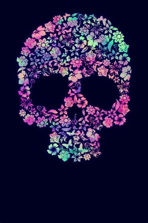 A Colorful Skull Made Up Of Flowers On A Black Background With The Word