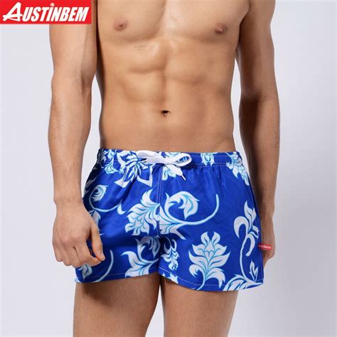 Austinbem Blue Flower Beach Shorts Men Swimwear Sexy Sunga Masculina Men S Swimming Trunks Men