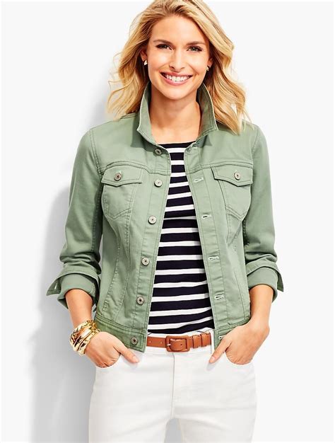 The Classic Denim Jacket Talbots Jacket Outfit Women Green Denim