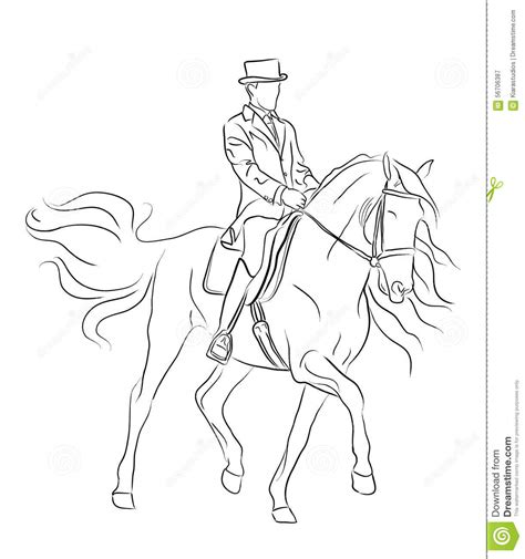 Op deze kleurplaat paard pagina vind je mooie paarden kleurplaten voor alle paardenliefhebbers. Dressage Horse And Rider Stock Vector - Image: 56706387