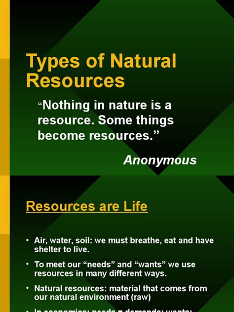 Types Of Natural Resources 1 Renewable Resources Resource