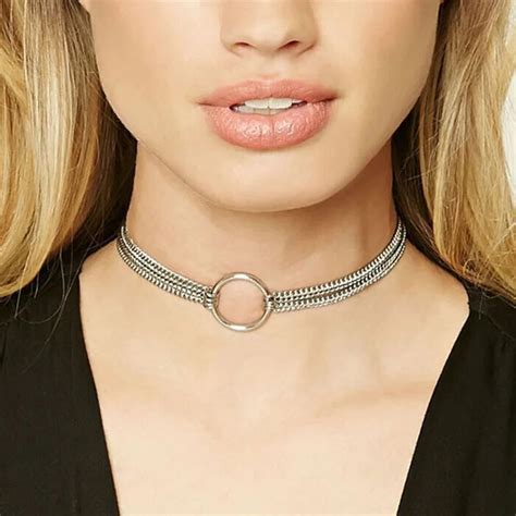 2017 New Punk Copper Round Circle Metal Double Chain Choker Necklace