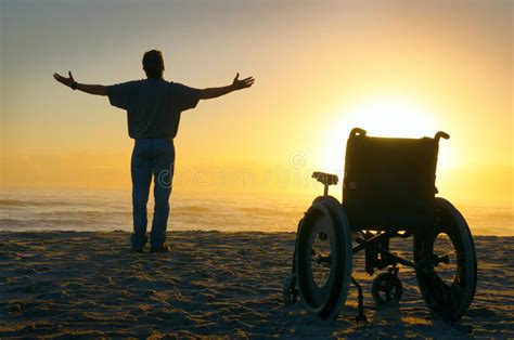 Miracle Spiritual Healing Crippled Man Walking At Beach At Sunrise