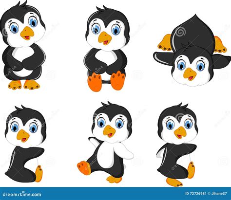 Cute Baby Penguin Cartoon Set Character Stock Illustration Image