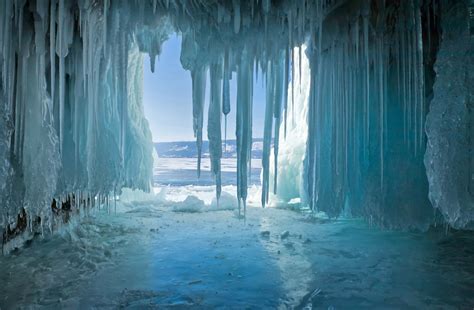Winter Lake Baikal Grotto Cave Next Icicles Hd Wallpaper