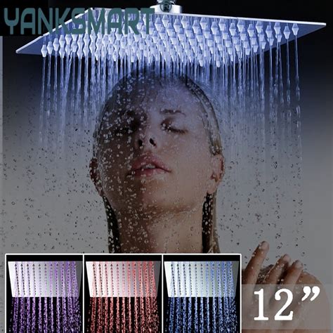 Yanksmart 3 Colors Led Luxury Hot Sale Led Shower Set Square 12 Shower Head Shower Sprayer