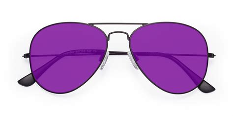 Black Grandpa Thin Aviator Tinted Sunglasses With Purple Sunwear Lenses Ssr035