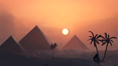 Wallpaper Egypt Landscape Illustration Pyramid Digital Art