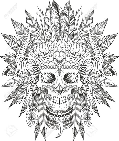 Skull Of Native American In Chief Headdress Royalty Free Cliparts