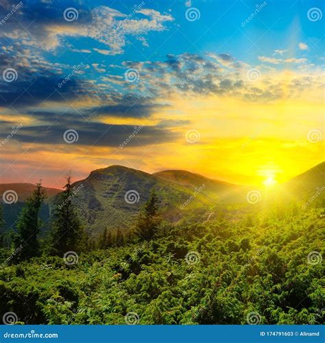 Beautiful Mountain Landscape On A Background Of Sunset Stock Image