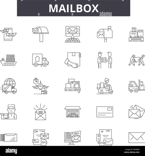 Mailbox Line Icons Signs Set Vector Mailbox Outline Concept