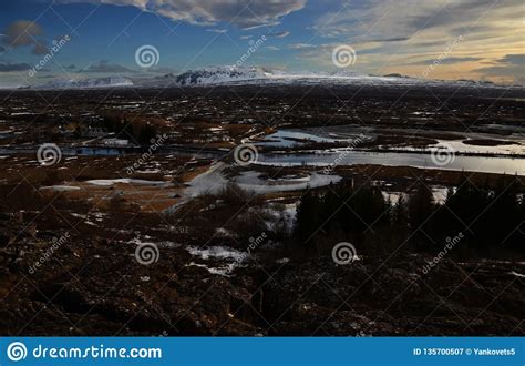 Typical Icelandic Landscape Thingvellir National Park Rivers Lava