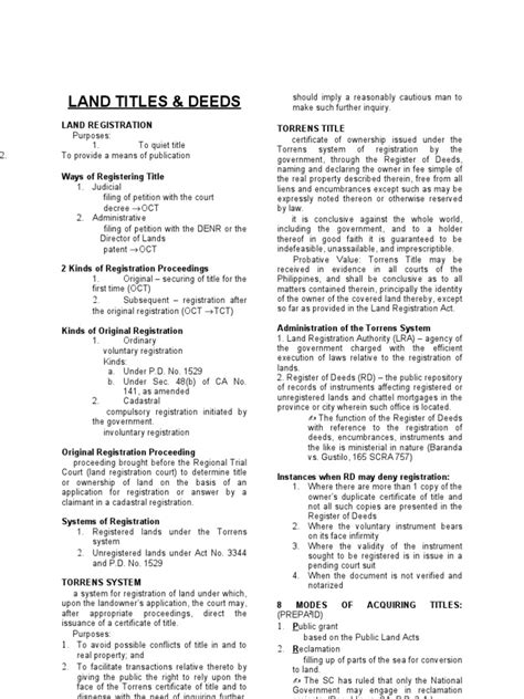 Land Titles And Deeds Final Pdf Deed Title Property