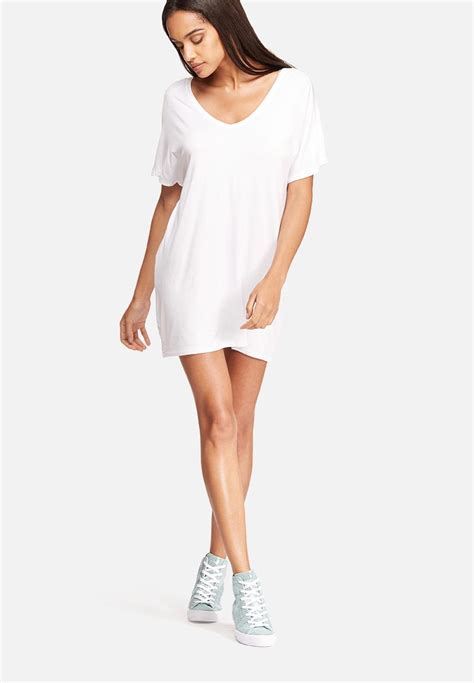 Wide V Neck T Shirt Dress White Missguided Casual