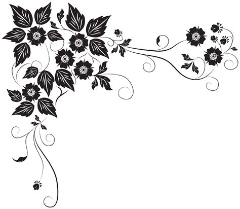 Flower Design Clipart Black And White Png Aged Labels With Floral