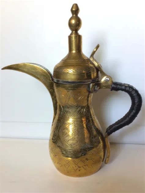 Vintage Brass Dallah Tea Pot Arabic Turkish Islamic Ottoman Coffee