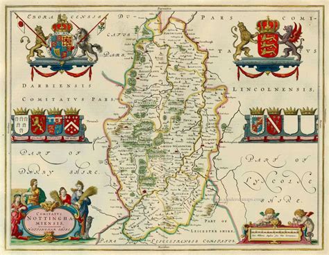 Antique Map Of Nottinghamshire By J Blaeu Sanderus Antique Maps