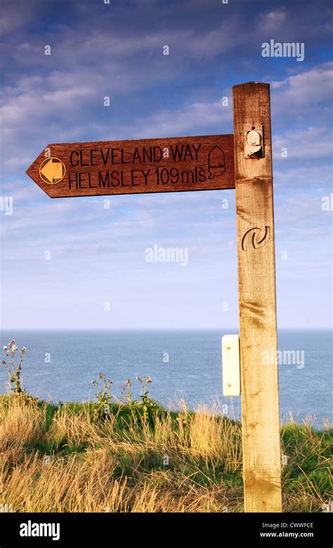 Cleveland Way Signpost At Filey Stock Photo Alamy
