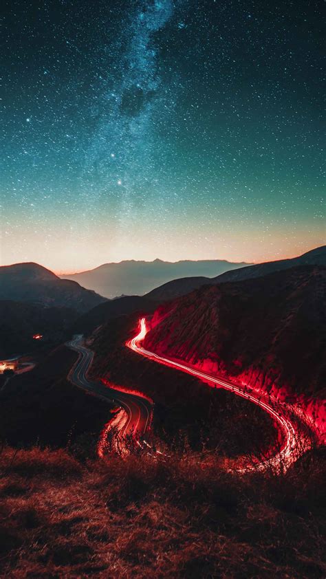 Night Road Long Exposure Mountains Iphone Wallpaper Iphone Wallpapers
