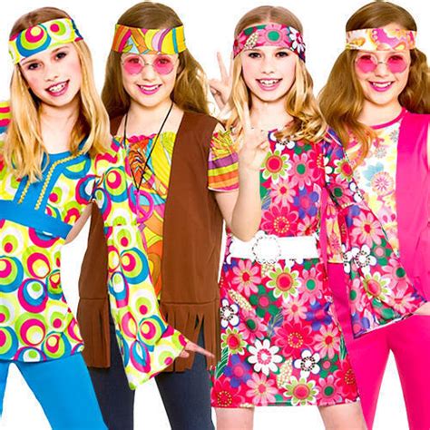 Hippie Girls Fancy Dress 1970s 1960s Peace Groovy Funky Hippy Childs